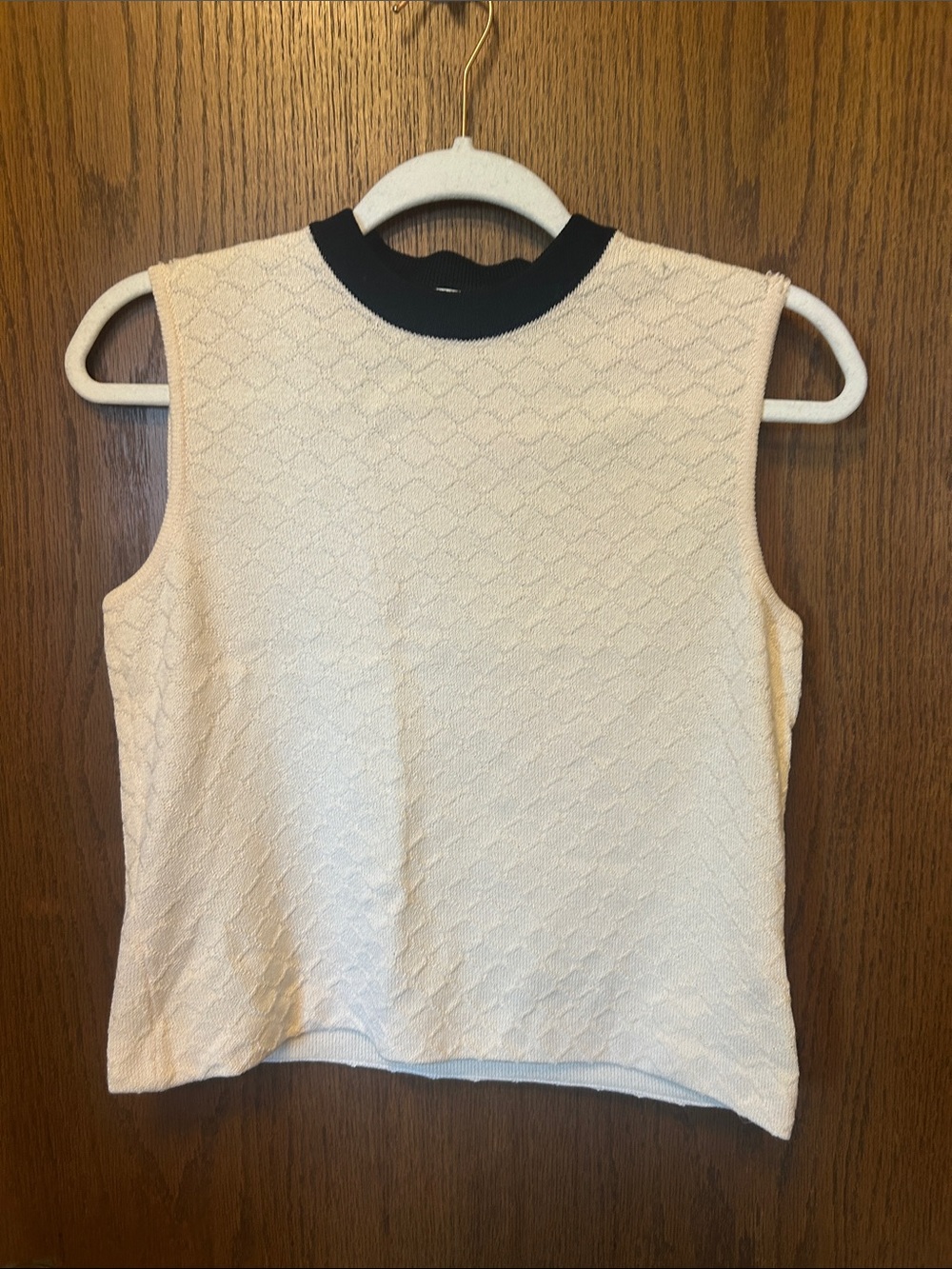 St. John Cream Sleeveless Knit Tank with Black Mock Neck